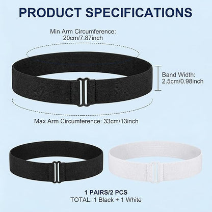 4 Pcs Unisex Elastic Adjustable Armbands Anti-Slip Shirt Sleeve Holders Arm Shirt Garters Hold Up Sleeve Garters Elastic Armbands (Black+White)
