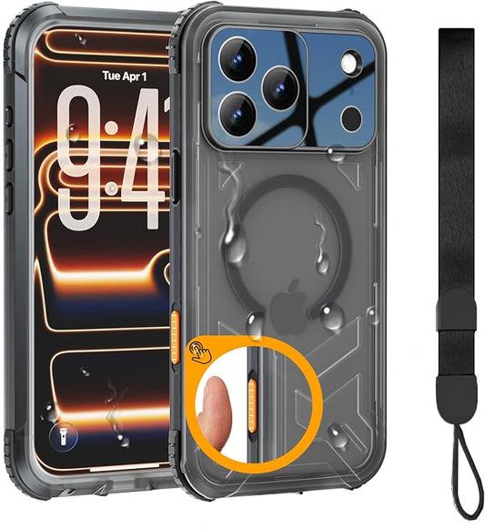 for iPhone 17 Pro Max Waterproof Case, Fit for Magsafe, IP68 Full Body Shockproof Dustproof, Built-in Camera Control and Screen Protector, 16FT Heavy Duty Military, 6.9" Black