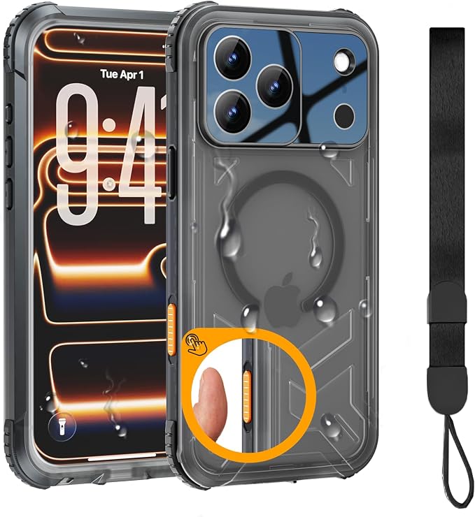 for iPhone 17 Pro Waterproof Case, Fit for Magsafe, IP68 Full Body Shockproof Dustproof, Built-in Camera Control and Screen Protector, 16FT Heavy Duty Military, 6.3" Black