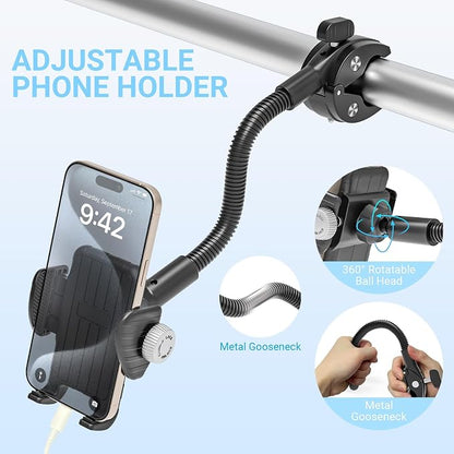 Bike Phone Mount, 360° Adjustable Gooseneck Universal Handlebar Phone Holder, Tool-Free Installation for Bicycle Scooter Stroller Wheelchair, Fit for iPhone 16 Pro Max/15/14/13 & 4-7" Phone