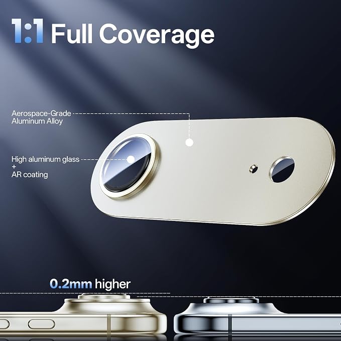 Camera Lens Protector for iPhone Air 6.5"（2025）-Single Piece,Ultra Thin Aluminum Alloy Frame,9H Dual-Strength Glass with 99% AR Light Transmittance,Case Friendly, Light Gold