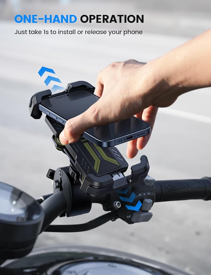 Lamicall Motorcycle Phone Mount Holder - [Dual Vibration Dampener] [Upgrade Handlebar Clip] Motorcycle Cell Phone Holder, Bike Phone Mount, Fit iPhone 16/15/14/13 Pro Max, 4.7-6.7" Phones, Green