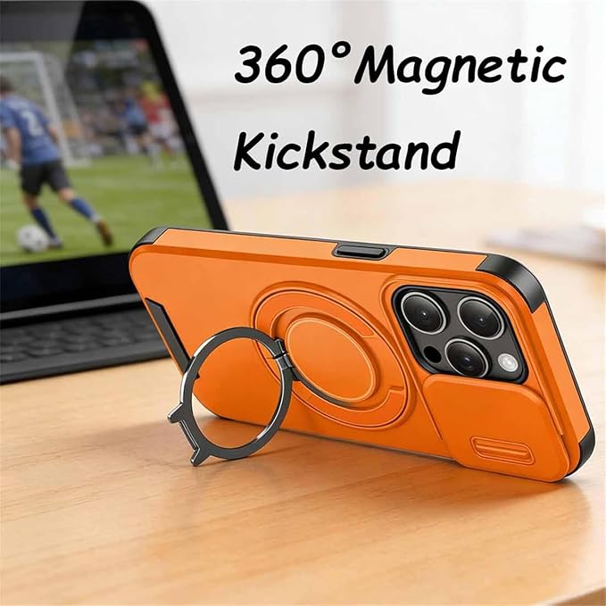 2026 New Case with Slide Camera Cover & 360° Rotatable Ring Kickstand, Free Tempered Glass Screen Protector for iPhone 11-17 Series (15 Pro,Purple)