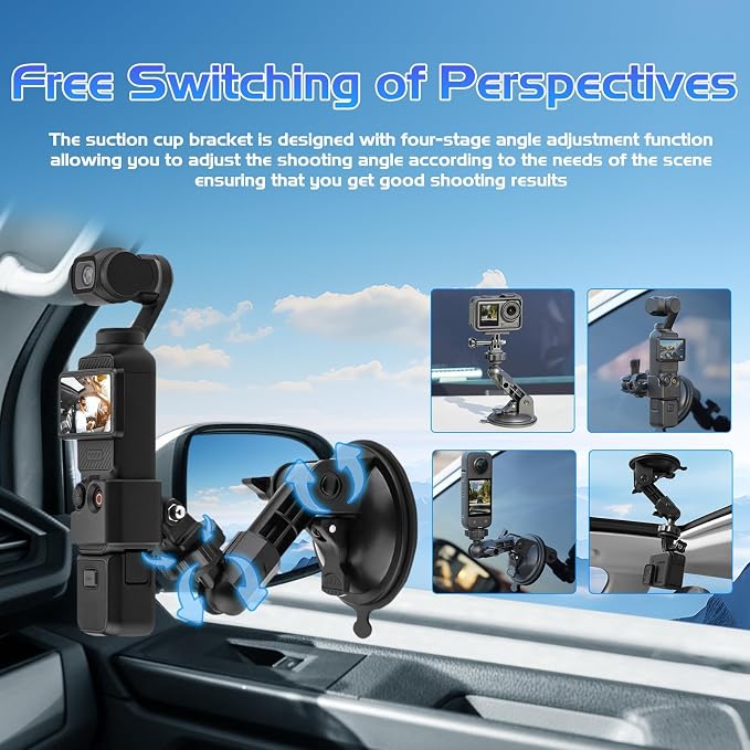Pocket 3 Suction Cup Mount, Car Windshield Window Dash Holder Kit with Expansion Adapter for Insta360 X4 X5 X3 Go 3S for GoPro Max Mini Hero 13-7 Pocket 3 2 Action 5 Pro 4 Accessories