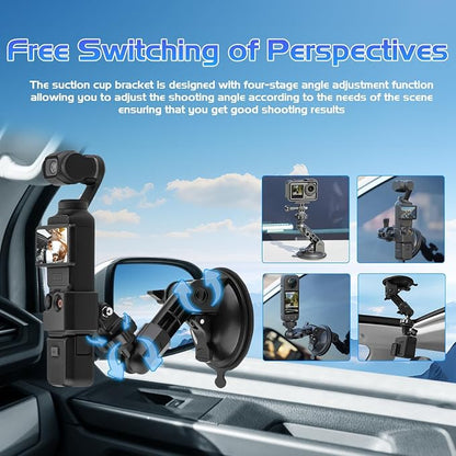 Pocket 3 Suction Cup Mount, Car Windshield Window Dash Holder Kit with Expansion Adapter for Insta360 X4 X5 X3 Go 3S for GoPro Max Mini Hero 13-7 Pocket 3 2 Action 5 Pro 4 Accessories