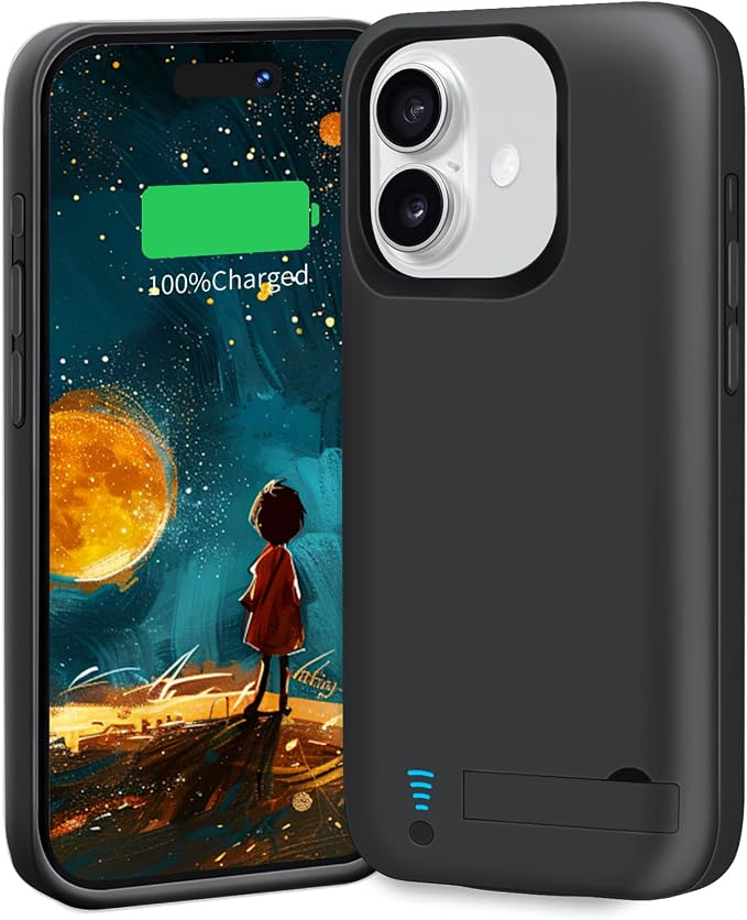 [Upgraded Battery Case for iPhone 16, 5000mAh Rechargeable Extended Battery Charging Charger Case, Add 100% Extra Juice (6.1 Inches) Black