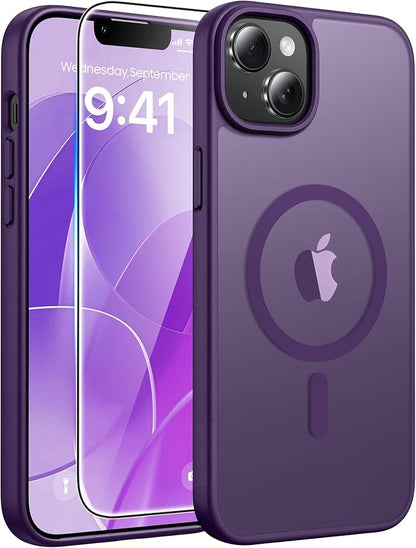 FNTCASE for iPhone 15 Plus Case: for iPhone 14 Plus Case Translucent Matte Military Grade Protective Phone Cover - Slim Anti-Slip Durable Shockproof Drop Protection Cases - Purple