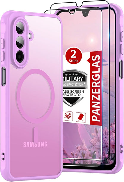 Compatible for Samsung Galaxy A17 5G Phone Case: A17 Case [Mag-Safe Fit] with 2PC Tempered Glass Screen Protector,Matte Translucent Soft-Touch Skin/Full Body Protection for Cell Phone A 17 Cover,Pink