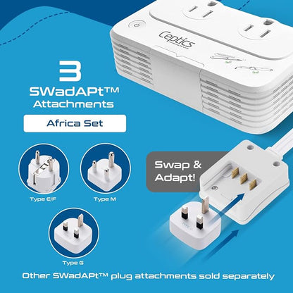 Ceptics South Africa Voltage Converter - 200W Convert 220V to 110V for Devices Like Curling Iron, Straightener, Chargers, Step Down World Power Plug 4 USB PD 18W Fast Charging Type M, G, E/F