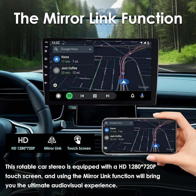 10" Double Din Car Stereo Wireless CarPlay Android Auto, 64GB HD Touch Screen Car Radio, Bluetooth 5.4, Backup Camera, GPS, Universal Fit for All Cars