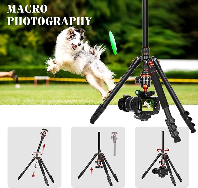 68" Ball Head Camera Tripod & Monopods, 360° Smooth Rotation V-Yoke Rifle Shooting Tripod & Hunting Stick, Heavy Duty Tripod for Camera and Outdoor Hunting with 16.5" Min Size and Carry Bag