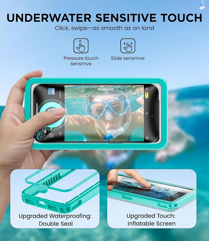 WIFORT Waterproof Phone Case with Lanyard, Underwater Phone Cases for Snorkeling/Diving/Swimming/Filming, IP68 Water Proof Touchscreen Case for All Cell Phones: iPhone/Samsung/Moto/Pixel - Teal