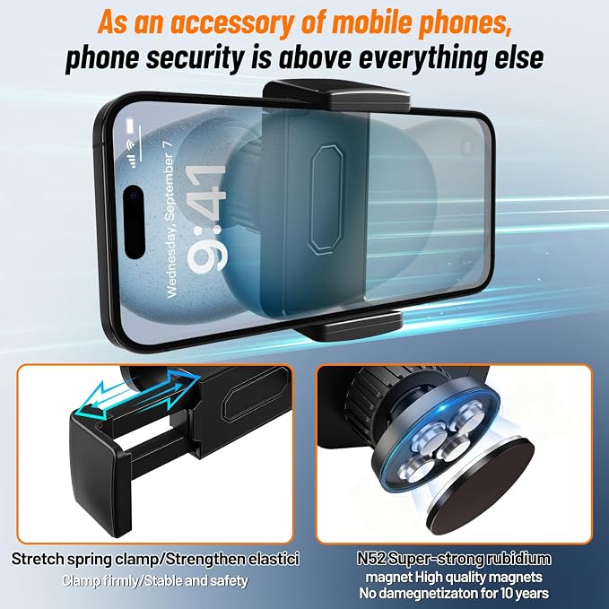 Gym Phone Holder 360 Rotation Golf Cart Phone Mount Magnet Phone Holder for Gym Fit 4.7-7 Inch Smartphone Gym Accessories for Women Men (Square clamp Head Single Magnetic Suction Type)