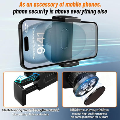 Gym Phone Holder 360 Rotation Golf Cart Phone Mount Magnet Phone Holder for Gym Fit 4.7-7 Inch Smartphone Gym Accessories for Women Men (Square clamp Head Single Magnetic Suction Type)