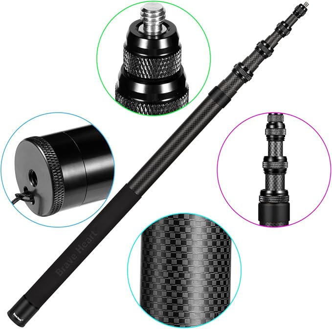 118"/3m, 9.8ft Extended Super Long Invisible Carbon Fiber Selfie Stick for Insta360 x5 Insta 360 x5 X4 X3 ONE X2, R, X, GO 3S 3 2 Action 360 Camera Accessories (17 to 118") (Black)