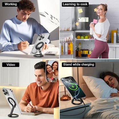 Magnetic Phone Ring Holder with Magsafe, Double Adjustable Gym Finger Ring Grip Phone Stand Mag Kickstand for iPhone 17 16 15 14 13 12 Pro Max Series Magsafe Case, Compatible with Magnetic Car Mount