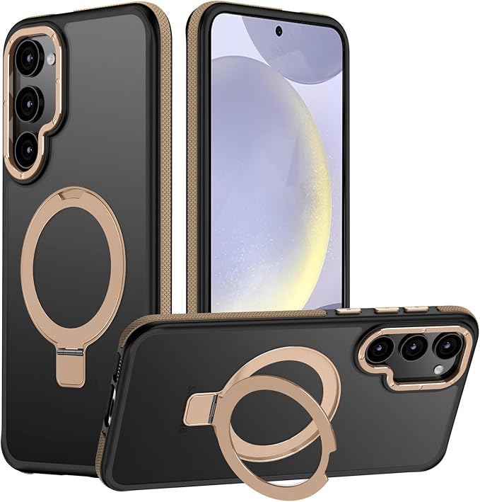 for Samsung Galaxy S24 Plus Case, Magnetic Adjustable Ring Stand [Fit for Magsafe], [Military-Grade Shockproof Protection] Phone Case with Kickstand&Ring Holder (Desert Gold)
