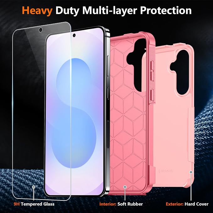 SPIDERCASE Designed for Samsung Galaxy S25 FE Case,[10 FT Military Grade Drop Protection],2 Pack [Tempered Glass Screen Protector+Camera Lens Protector] Heavy Duty Shockproof Case,Pink