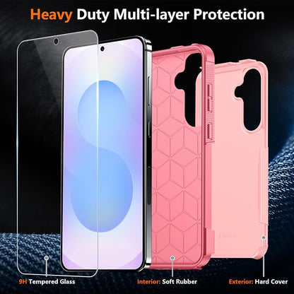 SPIDERCASE Designed for Samsung Galaxy S25 FE Case,[10 FT Military Grade Drop Protection],2 Pack [Tempered Glass Screen Protector+Camera Lens Protector] Heavy Duty Shockproof Case,Pink