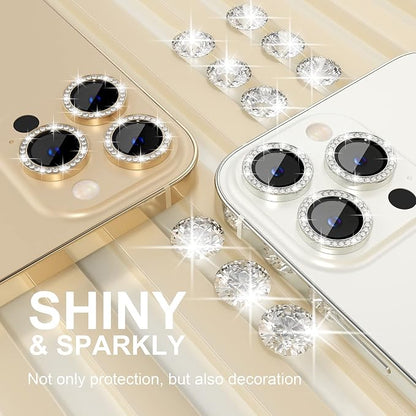 Choiche Compatible for iPhone 13 Pro/iPhone 13 Pro Max Camera Lens Protector Bling, 9H Tempered Glass Camera Cover Screen Protector Metal Ring Decoration Accessories (Diamond-Gold)