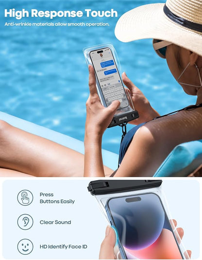 Lamicall 2PCS Waterproof Phone Pouch Floating - [Soft 3D Seamless Design] IPX8 Water Proof Cell Phone Case Gift for Beach, Protector for iPhone, 4-7" Devices, Dry Bag Beach Essentials for Cruise