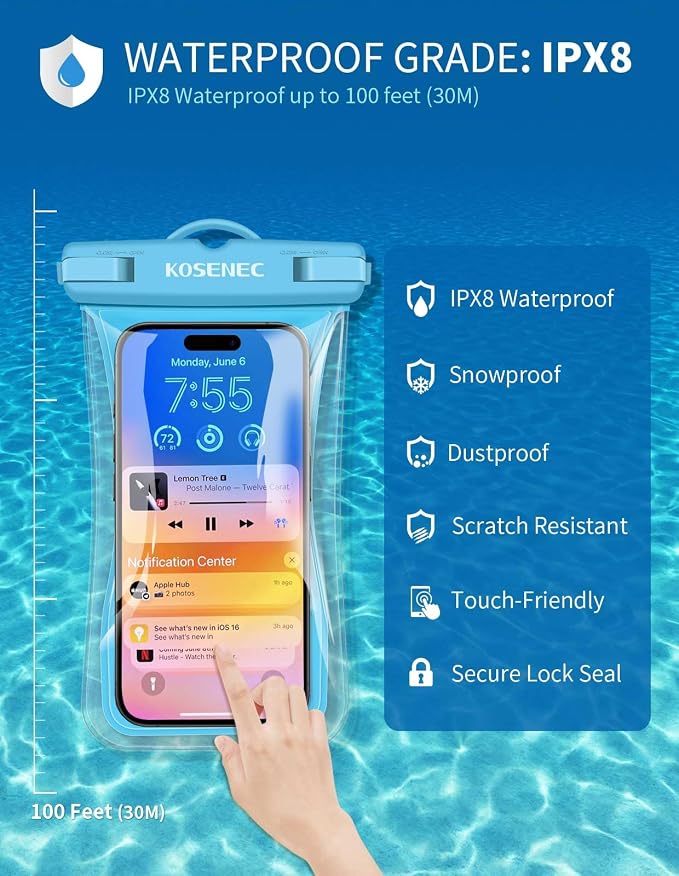 Waterproof Phone Pouch Floating, Waterproof Phone Case with Lanyard for iPhone 15 14 13 12 Pro Max XS Samsung, IPX8 Cellphone Dry Bag Beach Kayak Travel Essentials 2Pack-7.0"