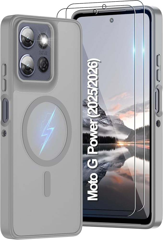for Motorola Moto g Power 2025/2026 Case [Compatible with Magsafe] Translucent Matte Magnetic Case [Military Grade Protection] with Screen Protector Shockproof for G Power 2025/2026,Dark Gray