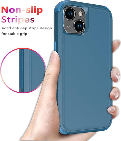 Diverbox for iPhone 14 Case [Shockproof] [Dropproof] [Tempered Glass Screen + Camera Lens Protector],Heavy Duty Protection Phone Case Cover for Apple iPhone 14 (Blue-3in1)