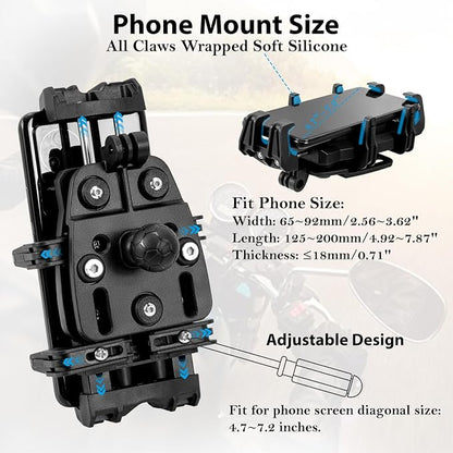 EMERK Motorcycle Phone Mount - Anti-Shake Phone Holder with Vibration Dampener Fits 4.7''-7.2'' Smartphones, Adjustable Heavy-Duty Handlebar Mount for Bike Bicycle Scooter ATV (0.5''-1.3'' Handlebars)