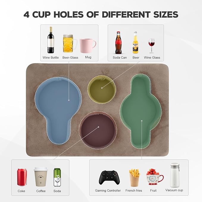 Couch Cup Holder Pillow,Couch Drink Holder,Rectangle Couch Caddy for Coffee Cup,Phone,Remote,Couch Cup Holder Tray for Bed,Car,Sofa,Table