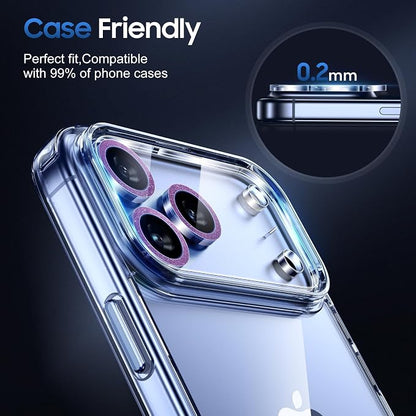 UniqueMe Compatible for 3 Pack iPhone 17 Pro Camera Lens Protector - [Drop Protection] [Case Friendly] 9H Tempered Glass Camera Cover Screen [Update New Version] - Glitter Dark Purple