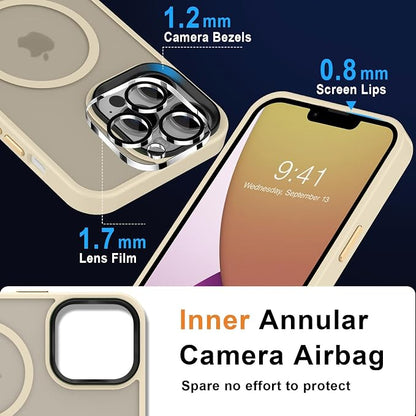MOCCA Strong Magnetic for iPhone 13 Pro Max Case,[Compatible with Magsafe][Glass Screen Protector+Camera Lens Protector] Slim Thin Shockproof Cover Phone Case for iPhone 13 Pro Max 6.7", Light Gold