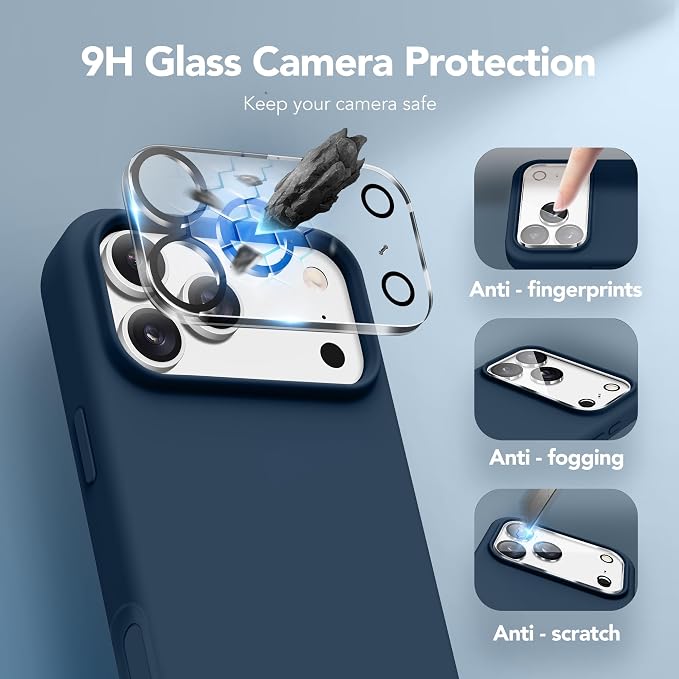 GONEZ Magnetic for iPhone 17 Pro Max Case, Compatible with MagSafe, [Screen Protector + Camera Lens Protector], Liquid Silicone Anti-Scratch Shockproof Protective Phone Case 6.9 inch, Dark Blue