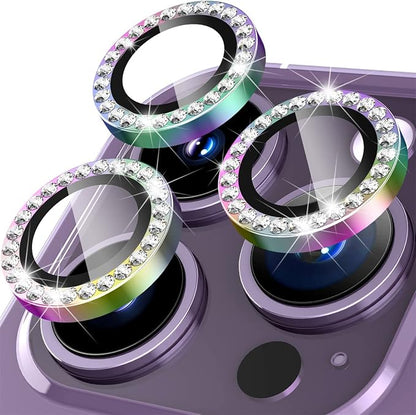 Suoman for iPhone 14 Pro Max / 14 Pro Camera Lens Protector, [Diamonds Bling] 9H Tempered Glass, Full Coverage Metal Protective Cover - Diamond Colorful