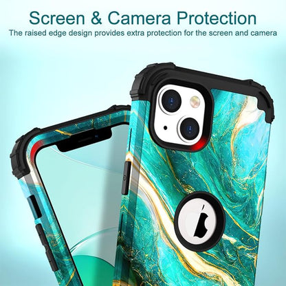 Hocase for iPhone 14 Case/iPhone 13 Case, Heavy Duty Shockproof Protection Soft Silicone Rubber+Hard Plastic Bumpers Hybrid Protective Case for iPhone 13/14 (6.1") - Emerald Green