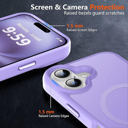MOCCA Strong Magnetic for iPhone 16 Case, [Compatible with Magsafe][16FT Mil-Grade Drop Protection] Slim Thin Translucent Matte Protective Cover Case for iPhone 16 Phone Case 6.1", Light Purple