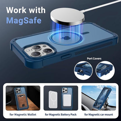 jaroco Magnetic for iPhone 13 Pro Case, [Compatible with MagSafe][Military Grade Drop Protection][Heavy Duty Protection][Non-Slip][Shockproof] 2-Layer Durable Bumper Phone Case 6.1''-Deep Blue