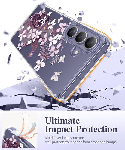 GVIEWIN for Samsung Galaxy S26 Case, Clear Floral Slim Shockproof Protective Women Phone Case, Non-Yellowing, with Screen Protector & Camera Lens Protector for Galaxy S26 6.3", Vase/Purple