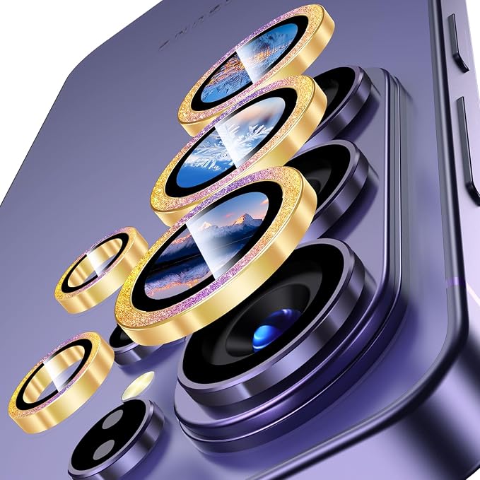Uyiton for Samsung Galaxy S26 Ultra Camera Lens Protector - [Case-Friendly][Not Easy to Break][Ultra-Thin] Military-Grade Tempered Glass with Aluminum Metal Rear Camera Screen Cover - Glitter Colorful