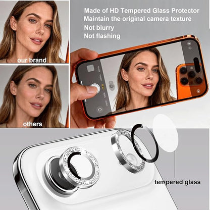 Compatible for iPhone Air Camera Lens Protector Bling, Cute Sparkle Glitter Camera Cover for Women, Individual Ring, Anti-Scratch 2 Pack Protectors for 17 Air (1 Rugular Use + 1 Extra), Silver