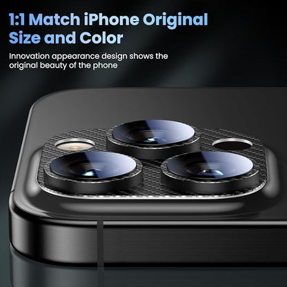 Uyiton for iPhone-16-Pro-Max/16-Pro/iPhone-14-Pro-Max/14-Pro Camera Lens-Protector: [Kevlar Weave Design][Strong Adsorption][Ultra-Thin] Metal Tempered Glass Rear Camera Screen Cover - Kevlar Black