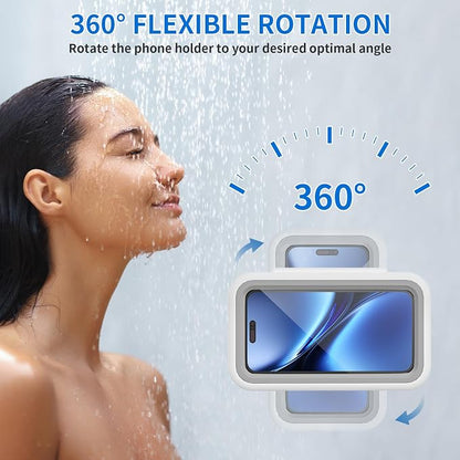 Shower Phone Holder Waterproof-480 Rotation, High Sensitivity Suction Cup Mount for Easy Movement, Phone Stand Case Mount for Bathtub Kitchen Mirror Suitable for All 4-7 inch Phones.
