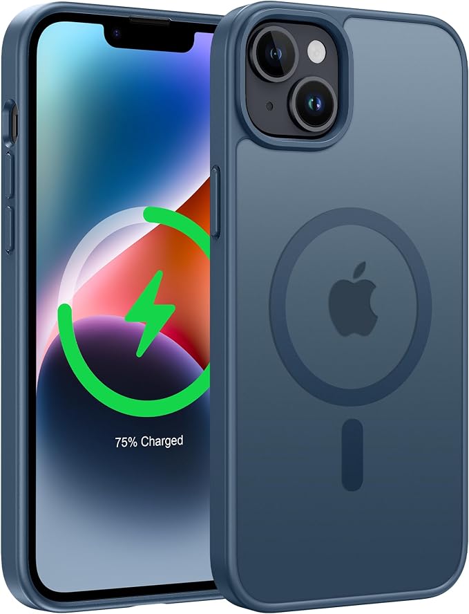 FNTCASE for iPhone 14 Plus Case: for iPhone 15 Plus Magnetic Matte Textured Military Grade Drop Protection Translucent Cell Phone Cover - Slim Shockproof Protective Bumper Phonecase