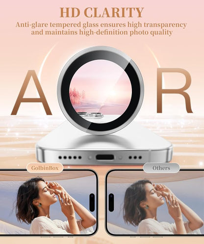 GolbinBox Camera Lens Protector for iPhone 17 Pro Max/17 Pro/16 Pro Max/16 Pro, 1:1 Invisible Fit, 9H Tempered Glass Ultra HD Metal Individual Camera Cover, Case Friendly, Silver
