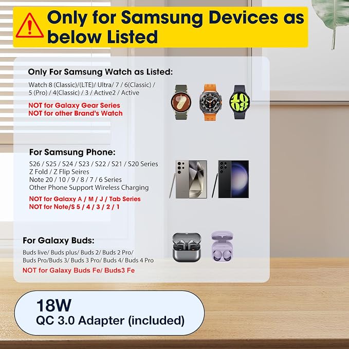 Wireless Charger for Samsung/Android, 6 in 1 Phone Nightstand Charging Station Charger with Alarm Clock/Night Light for Samsung S25/S24/S23 Ultra/Buds3,Watch Charger for Galaxy Watch 8/7/6/5-Wood