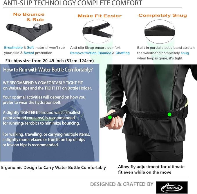 AiRunTech Running Hydration Belt with Water Bottle Holder,Hiking Fanny Pack for Phone and Wallet,Running Bag Runners Essentials Accessories Marathon Triathlon Walking Jogging Gear Gift