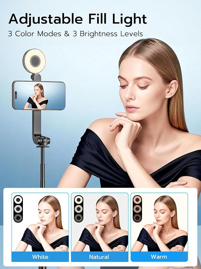 USKEYVISION Magnetic Selfie Stick Tripod with Light, Magnetic Holder for Magsafe, 360° Rotatable Phone Tripod with Rechargeable Remote&Microphone, Vlogging Kit for Video Recording(SPT-02 Combo1)