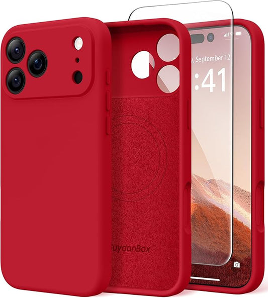 Magnetic for iPhone 17 Pro Max Case, Compatible with MagSafe, [Full Camera Protection][Screen Protector] Silicone Shockproof Protective Phone Case for iPhone 17 Pro Max 6.9", Deep Red