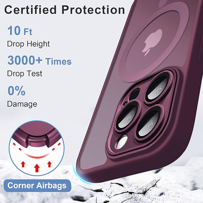 ROYBENS for iPhone 13 Matte Clear Case Compatible with Magsafe, Full Camera Lens Protection, Screen Protector, Wrist Strap, Translucent Magnetic Slim Hard Protective Phone Cover,6.1-Inch, Wine-Red