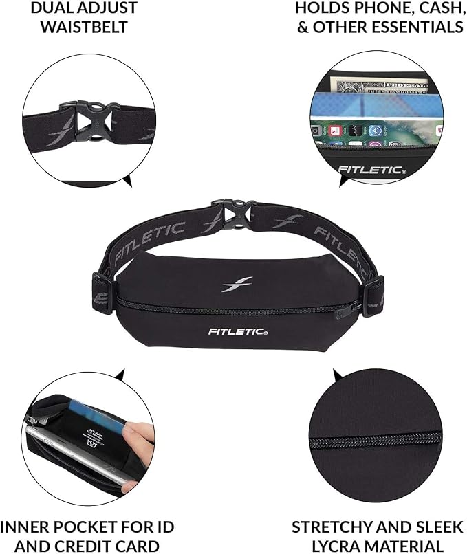 Fitletic Active Lifestyle Fanny Pack & Mini Sports Running Belt For Men & Women – Lightweight, Low Profile- Ultra-Soft Expandable Lycra Pouch - Fits All Phones – Inner Pocket